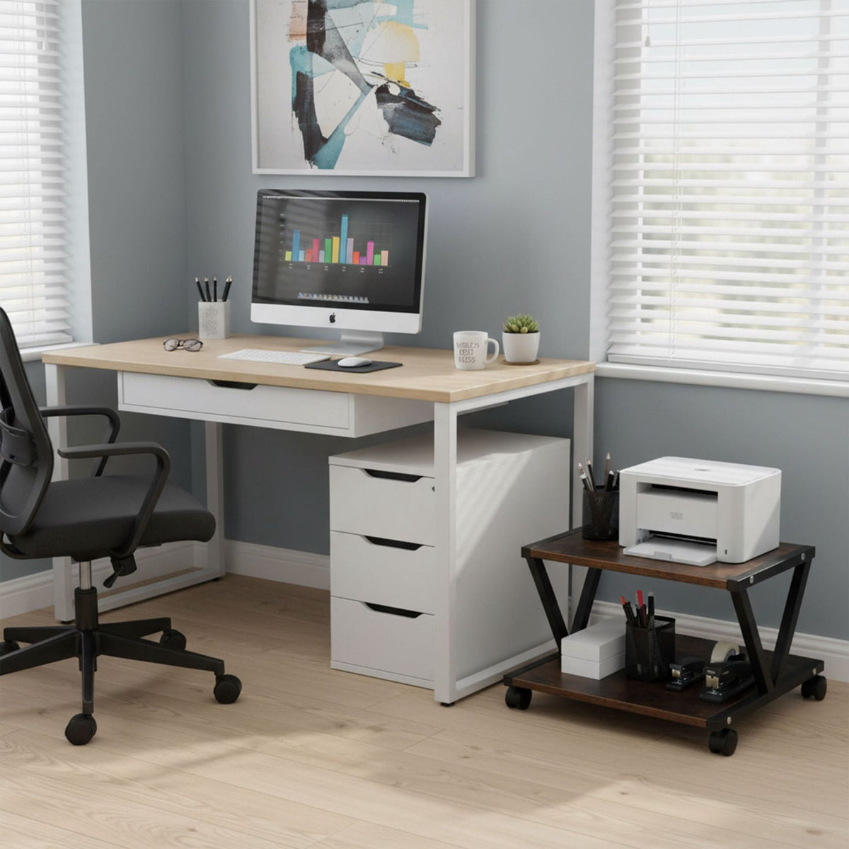 Printer Stand with Wheels – 2-Tier, Mobile Shelf
