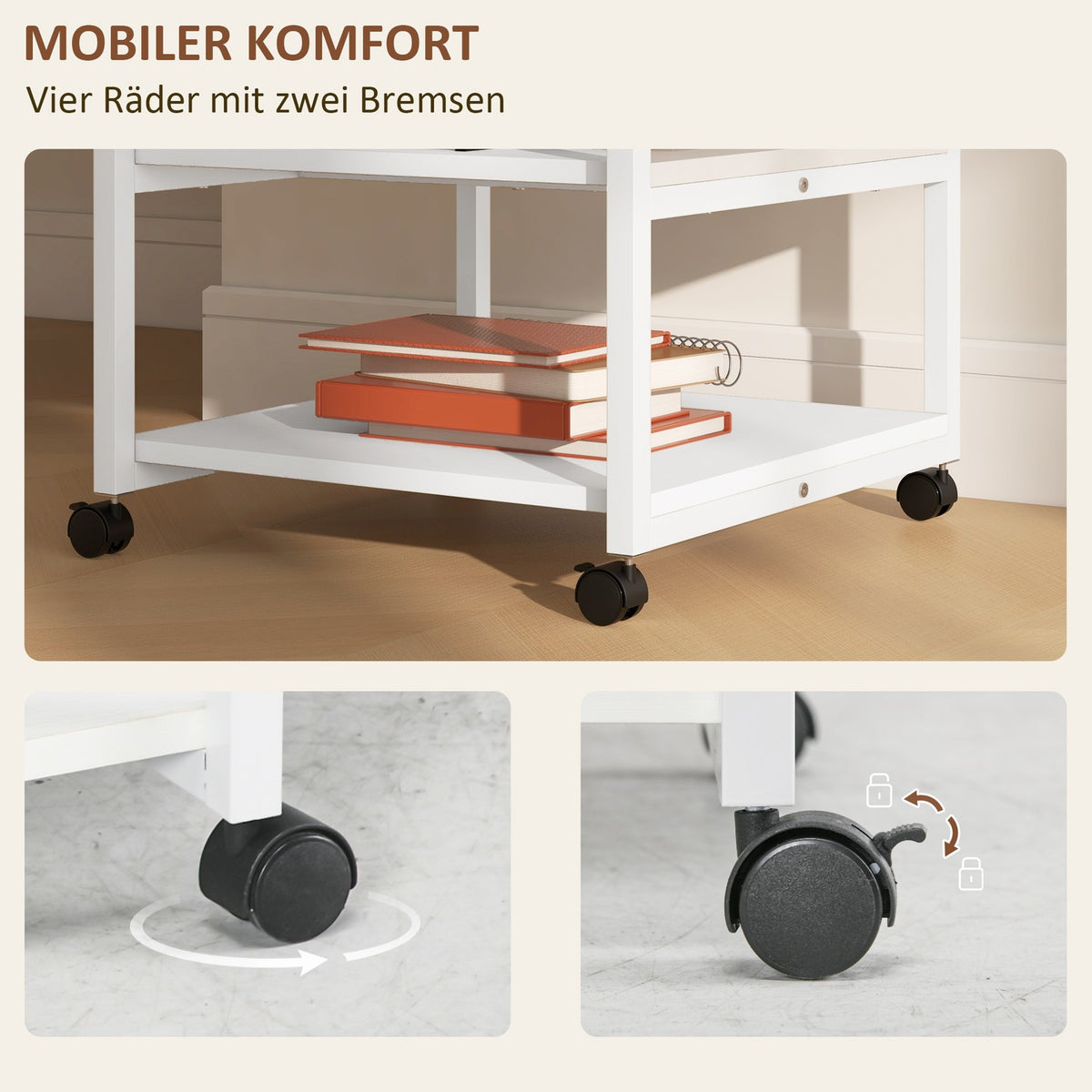 Printer Stand with Wheels, 3-Tier Steel, 50 x 50 x 52.5 cm