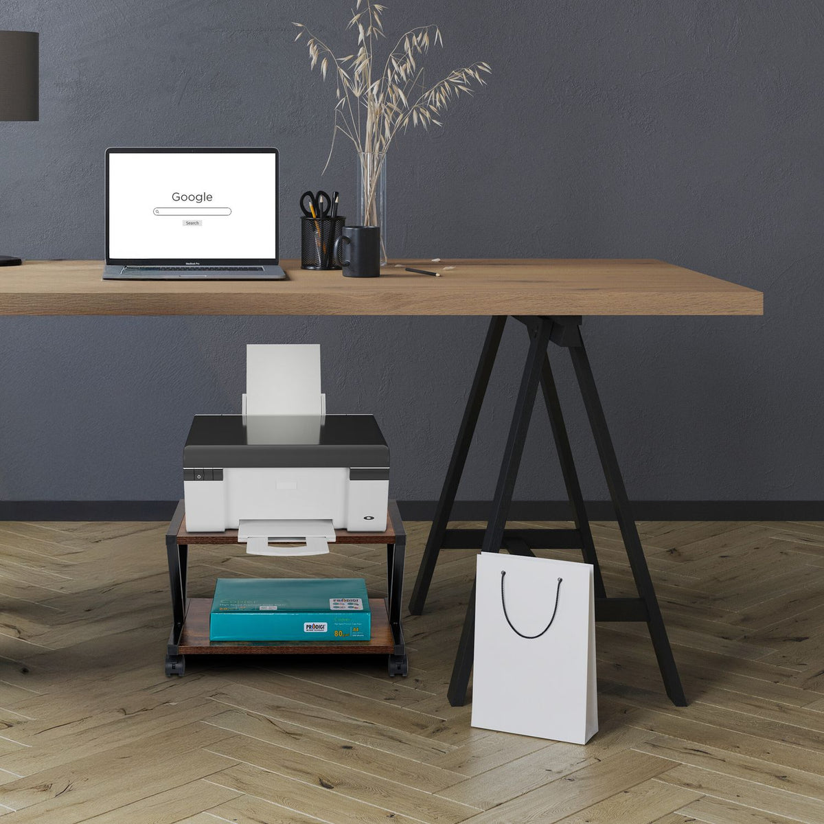 Printer Stand with Wheels, Two Shelves, Mobile