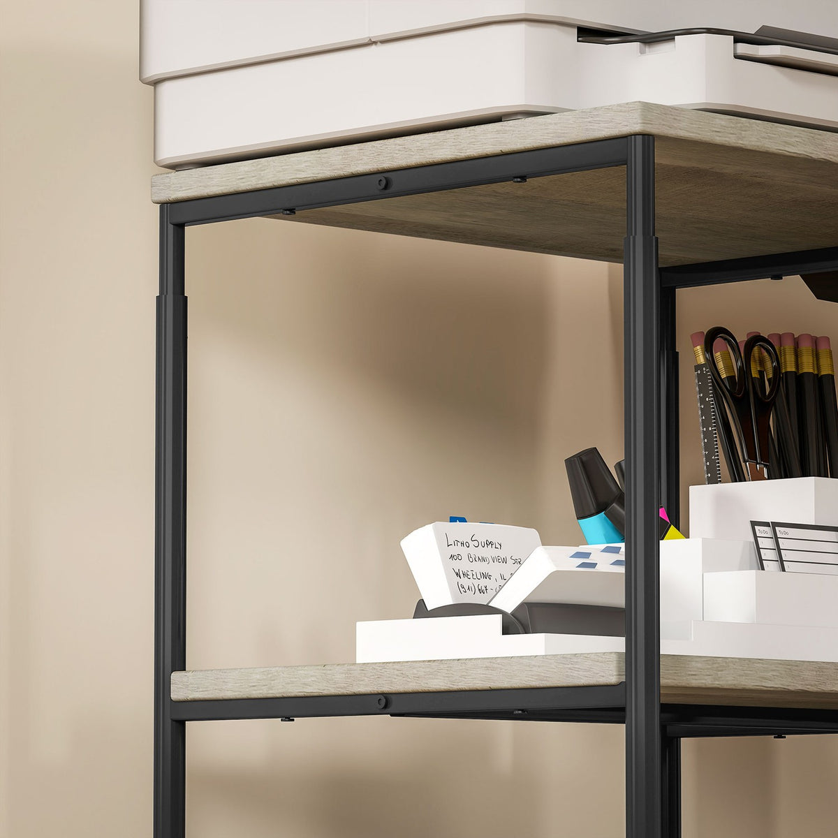 Printer table with roller, printer stand with 3 levels, printer holder, printer trolley can hold up to 12 kg, for office, study, steel, 39 x 34.5 x 81.5 cm