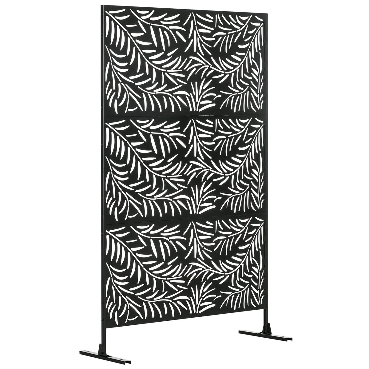 Privacy Screen Room Divider With Willow Leaf Pattern, 122X198Cm, Steel Black, For Garden & Patio