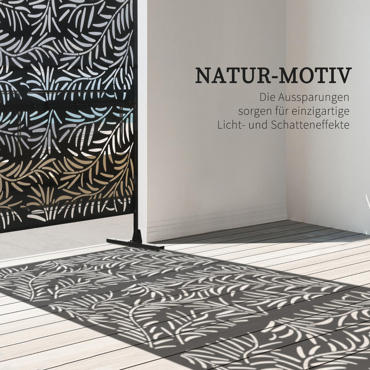Privacy Screen Room Divider With Willow Leaf Pattern, 122X198Cm, Steel Black, For Garden & Patio