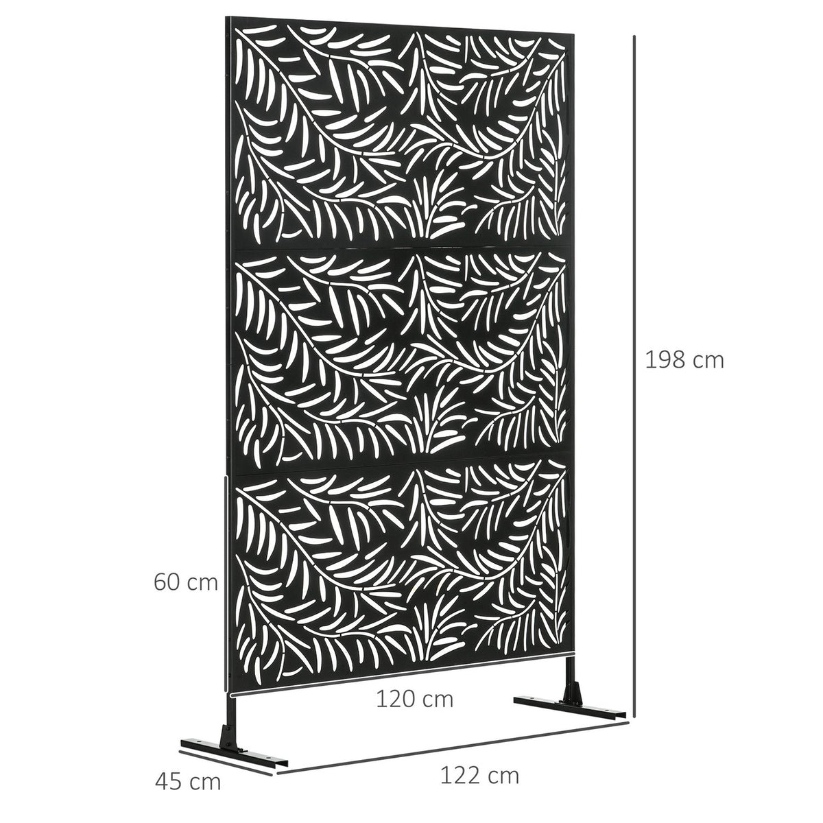 Privacy Screen Room Divider With Willow Leaf Pattern, 122X198Cm, Steel Black, For Garden & Patio