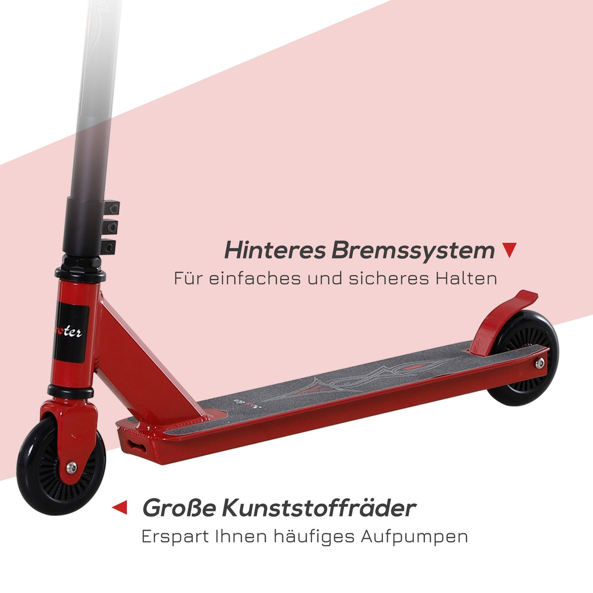 Pro Stunt Scooter For Freestyle Tricks, 100Mm Pu Wheels, For Children And Adults, Aluminum, Red