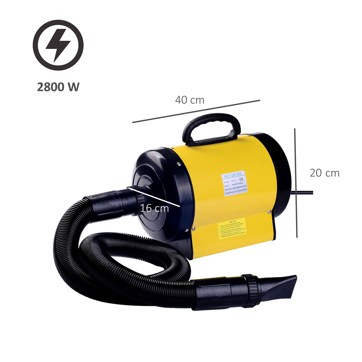 Professional Dog Hair Dryer Pet Dryer Dog Dryer 2800W Pvc Yellow 40 X 16 X 20 Cm