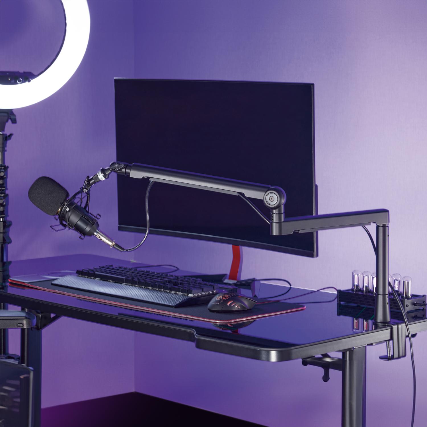 Professional studio microphone arm with cable management Aluminum Black