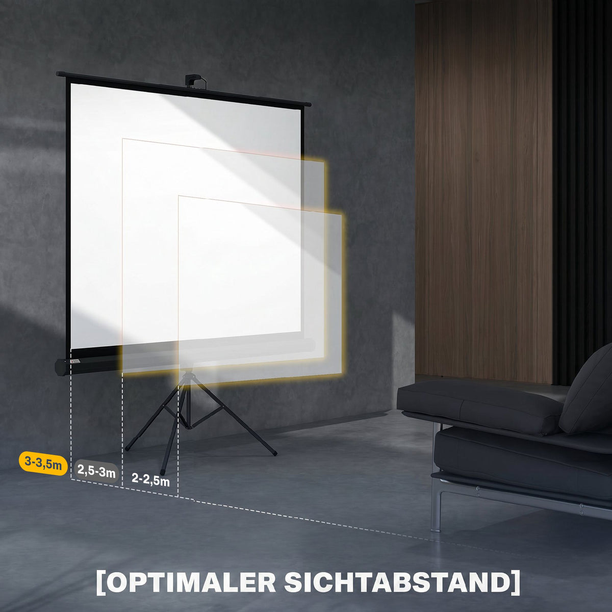 Projector Screen 84 Inch 4:3, Adjustable Height, Black
