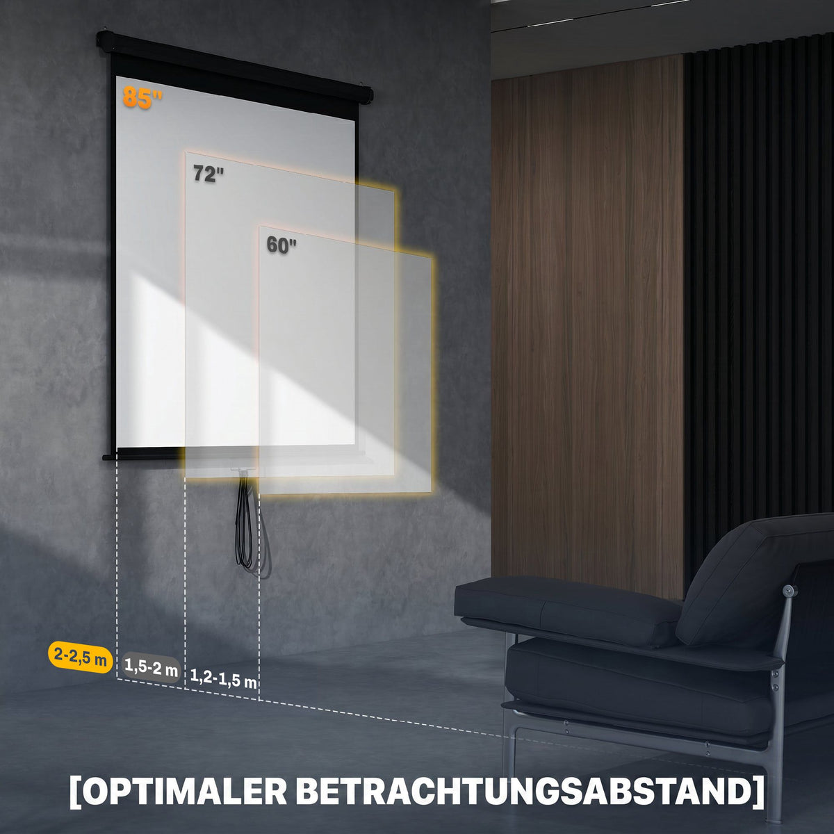 Projector Screen 85 Inch, 1:1 4K, Wall or Ceiling Mount