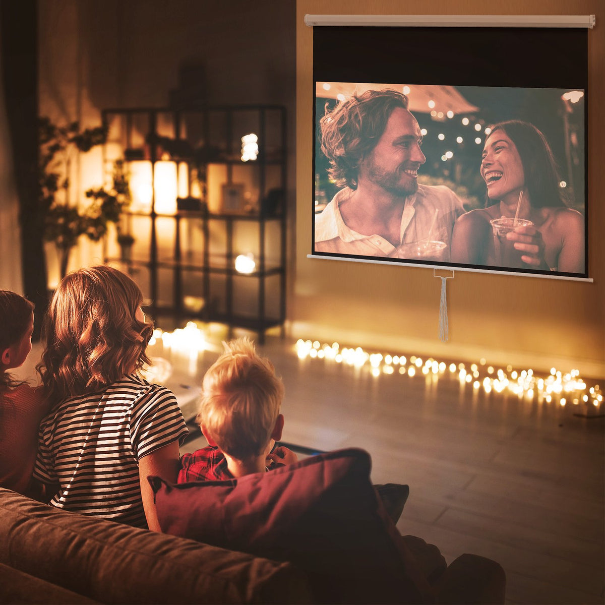 Projector screen 172 x 96 cm manual projection screen, roll screen for 4K, HD, film screen for home cinema and presentation white