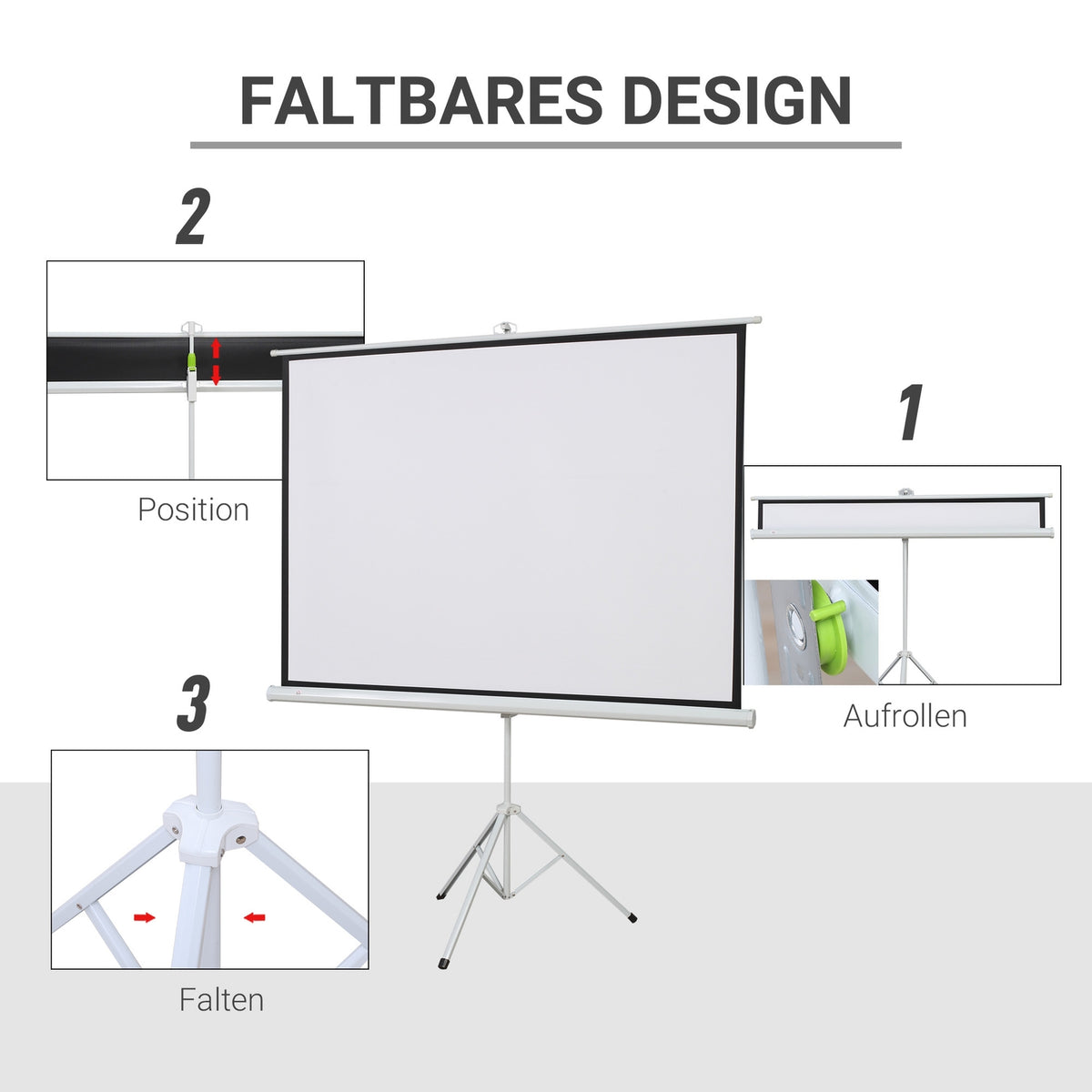 Projector screen with tripod, 4:3 projection screen, 84 inch foldable presentation wall 171 x 131 cm, height adjustable screen for home, school, meeting
