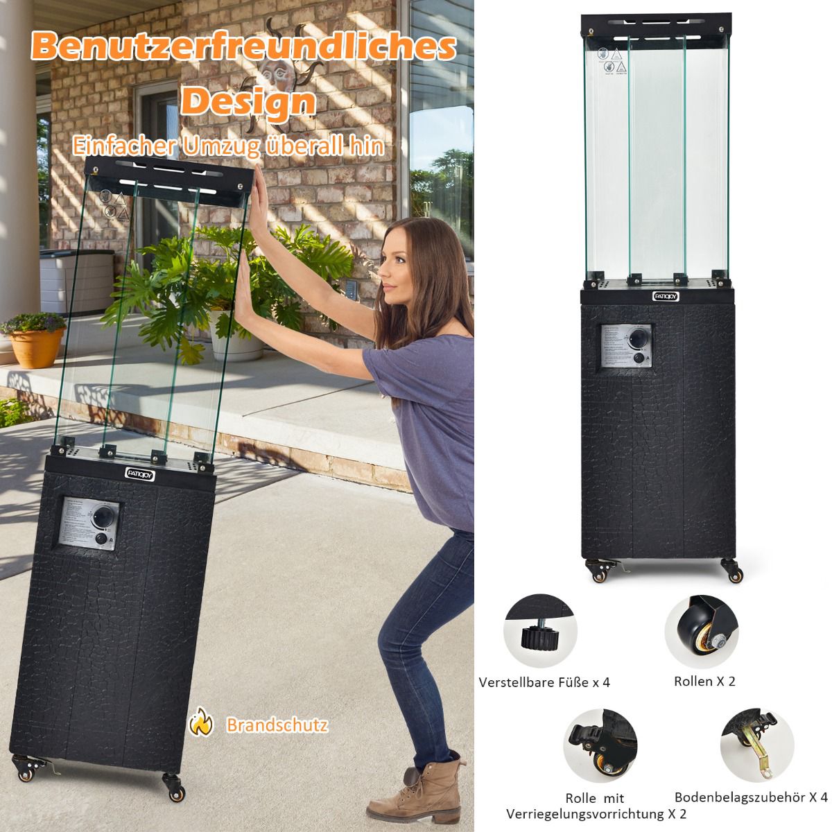 Propane Patio Heater 41000 BTU With Wheels, Glass