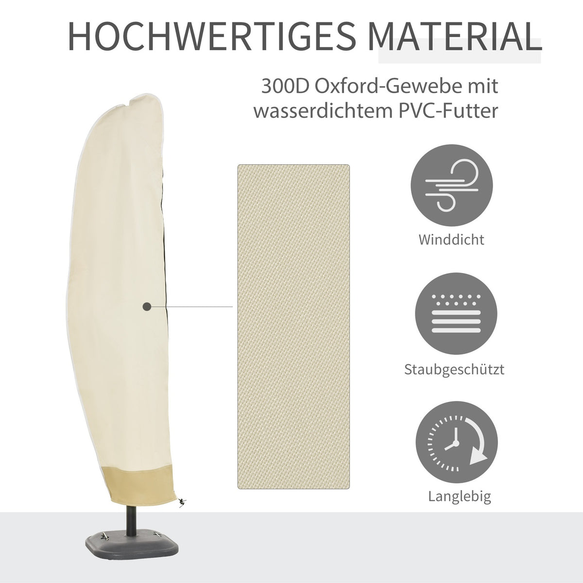 Protective cover for cantilever umbrella umbrella cover with zipper, Oxford, beige, 56x220cm