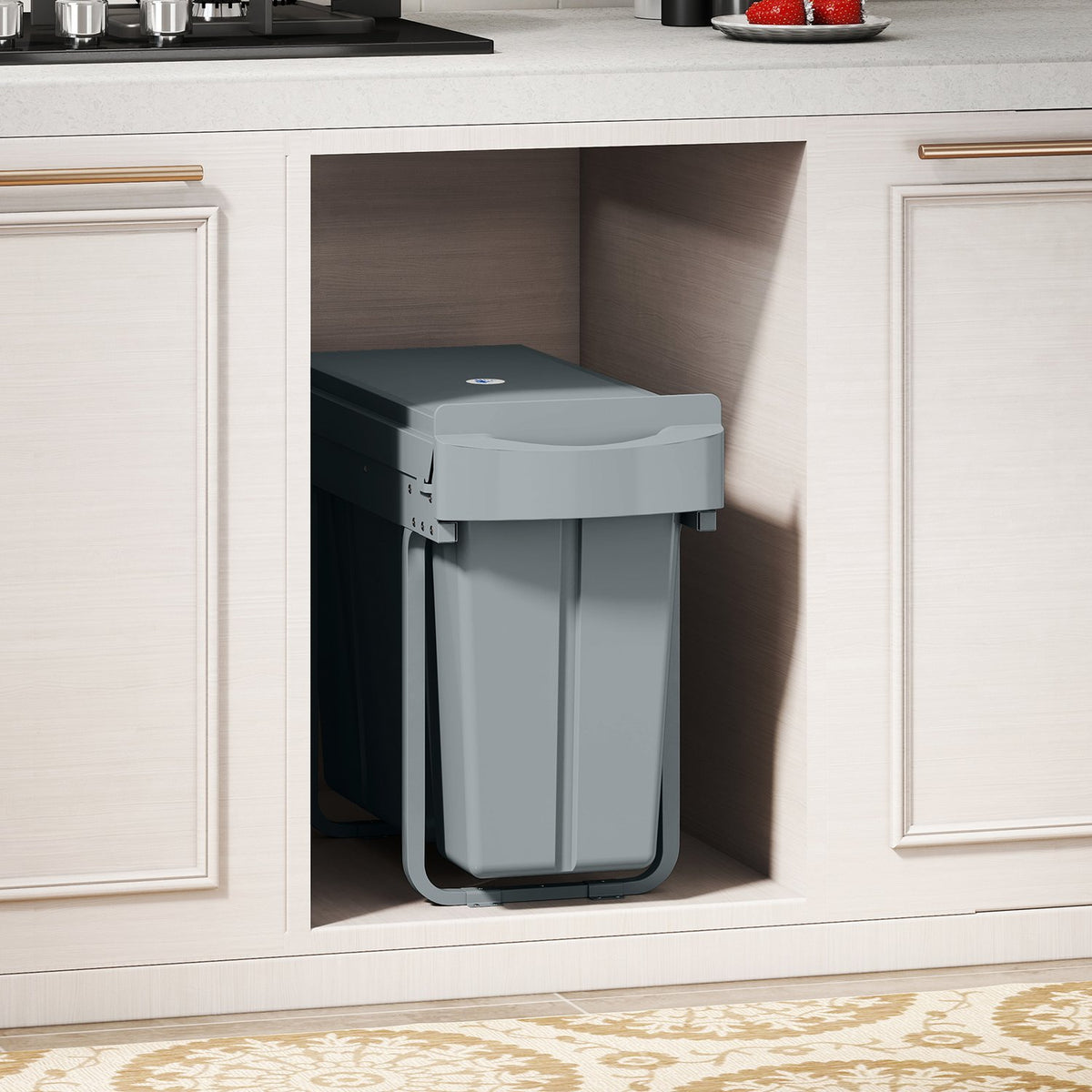 Pull-Out Kitchen Trash Bin, 2 Removable Buckets, 30L, Metal