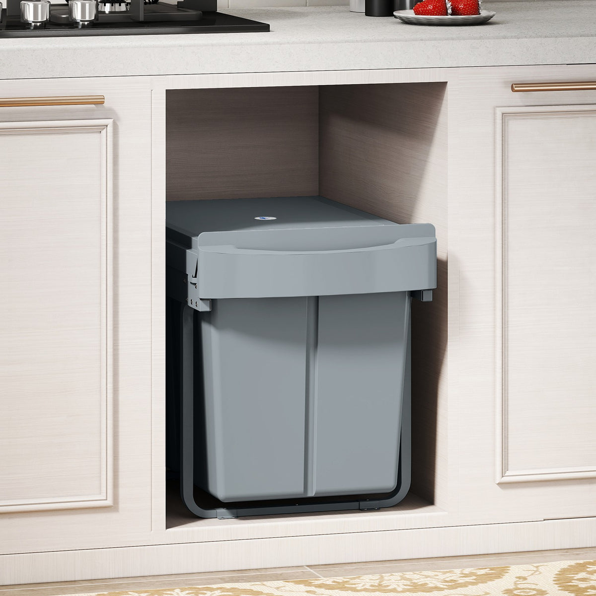 Pull-Out Trash Bin, 2x20L, Removable Bins, Gray