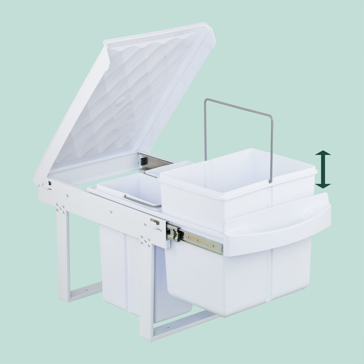 Pull-Out Waste Bin with Lid – White, Space-Saving Design