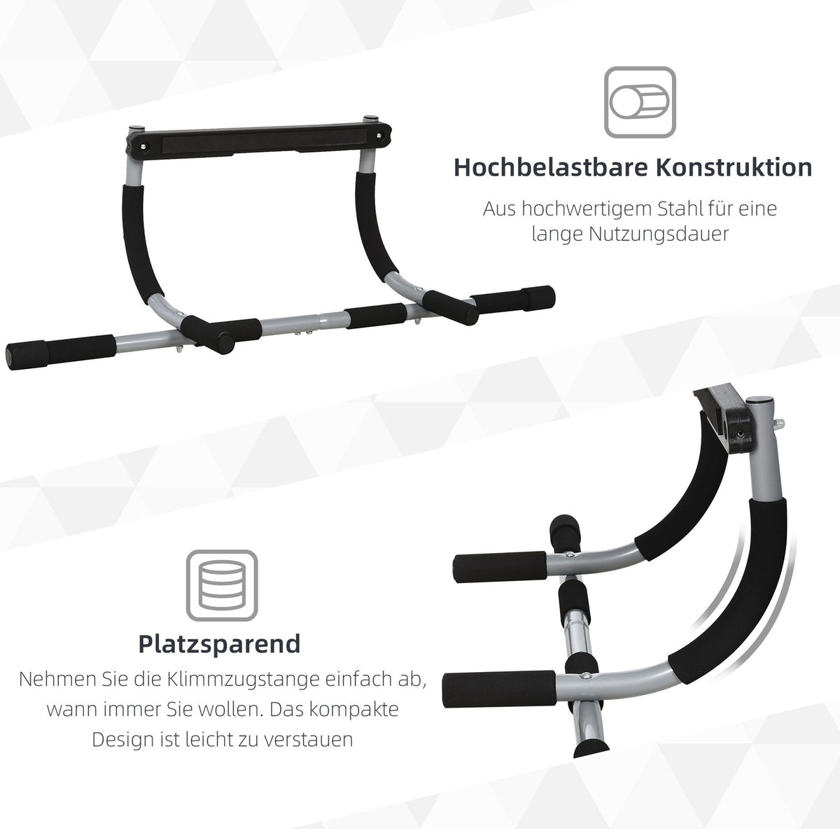 Pull-Up Bar Multifunctional Training Holder, Door Bar Made Of Steel And Foam, Black + Gray, 92X40X17Cm
