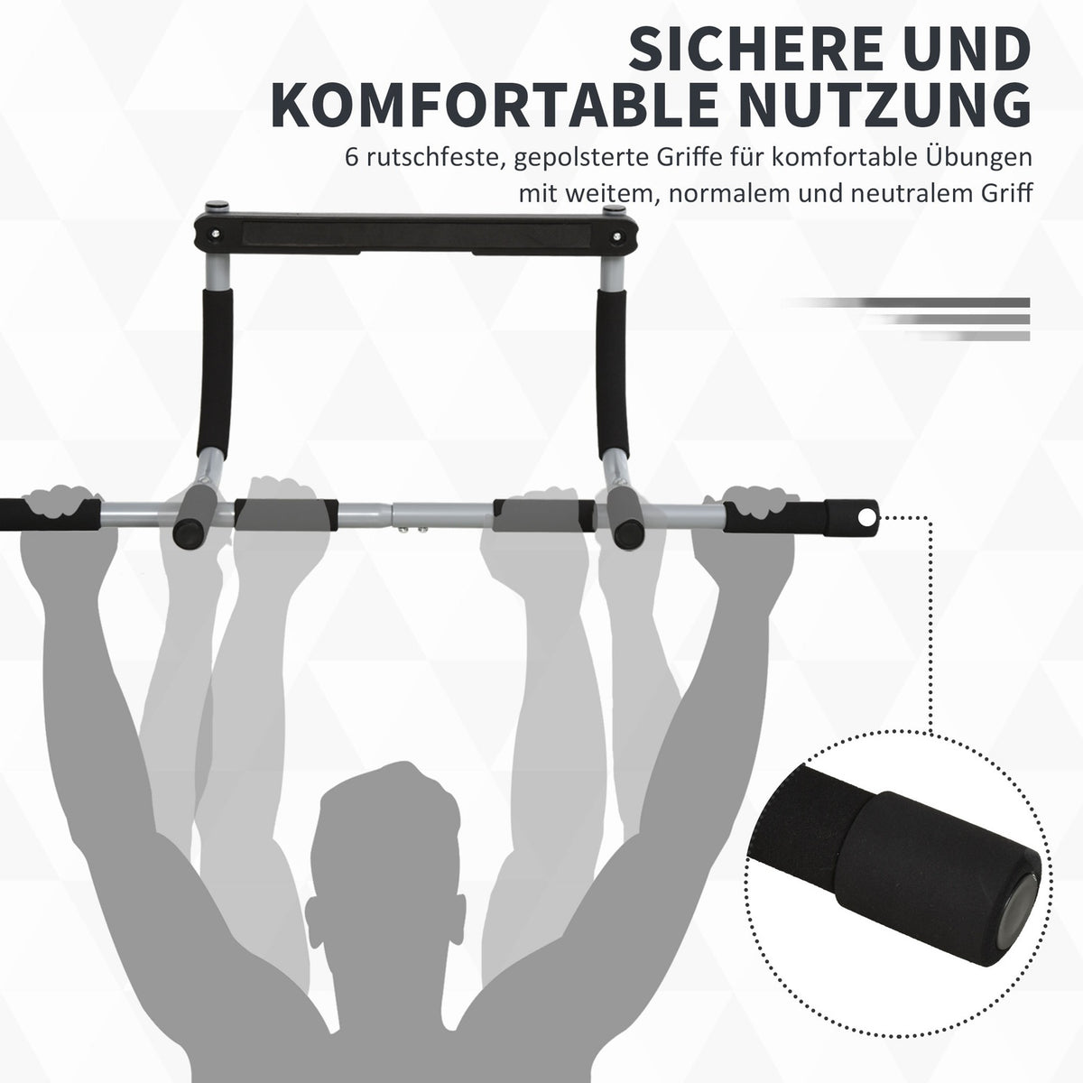 Pull-Up Bar Multifunctional Training Holder, Door Bar Made Of Steel And Foam, Black + Gray, 92X40X17Cm