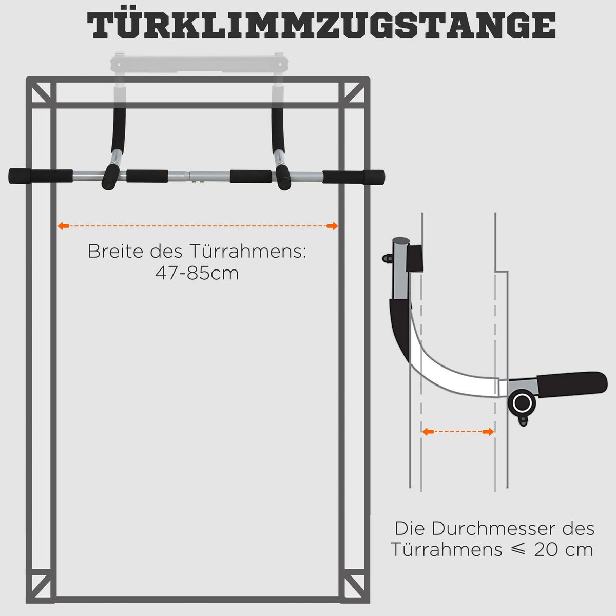 Pull-Up Bar Multifunctional Training Holder, Door Bar Made Of Steel And Foam, Black + Gray, 92X40X17Cm