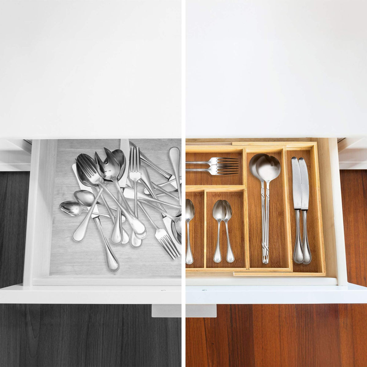 Pull-out cutlery box in bamboo size XL