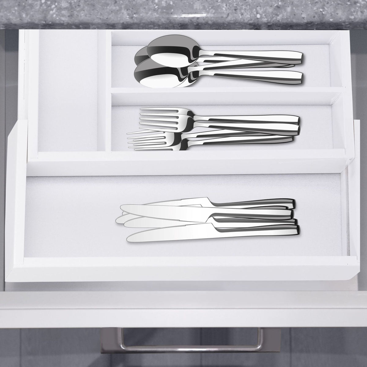 Pull-out cutlery box in white bamboo