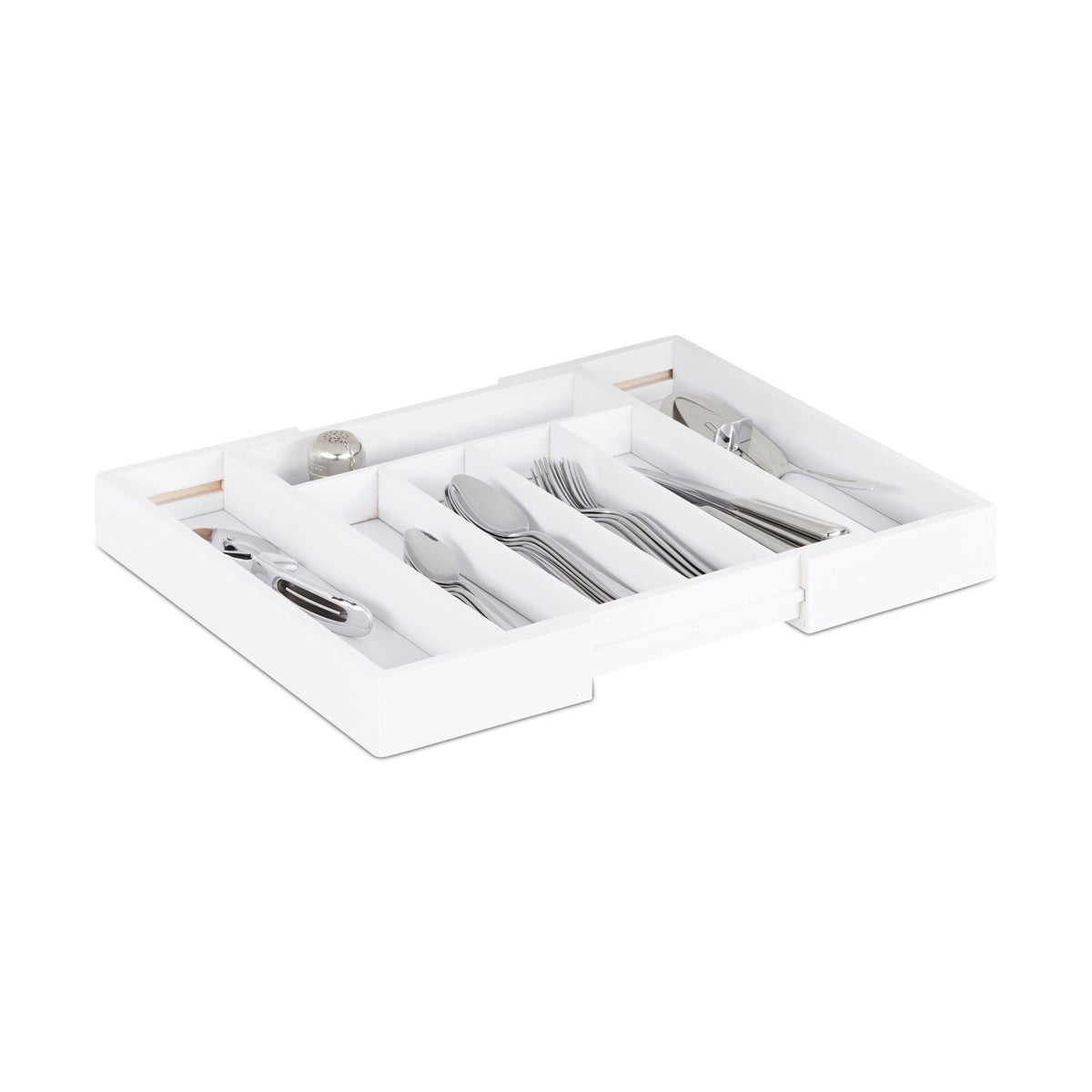 Pull-out cutlery box in white bamboo