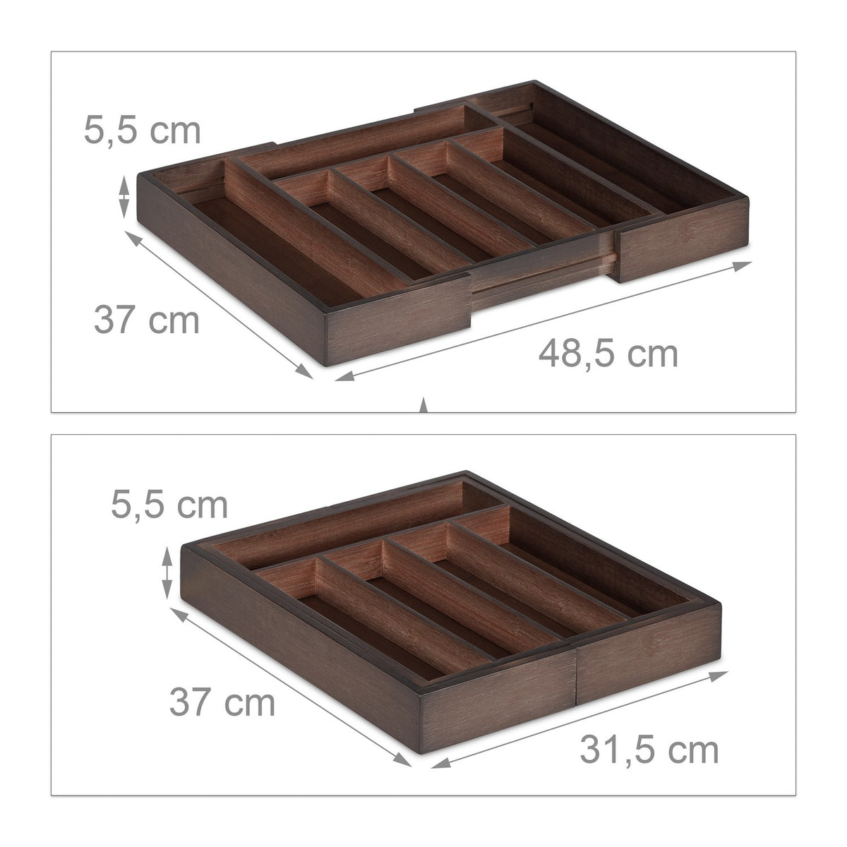 Pull-out cutlery drawer in dark brown bamboo