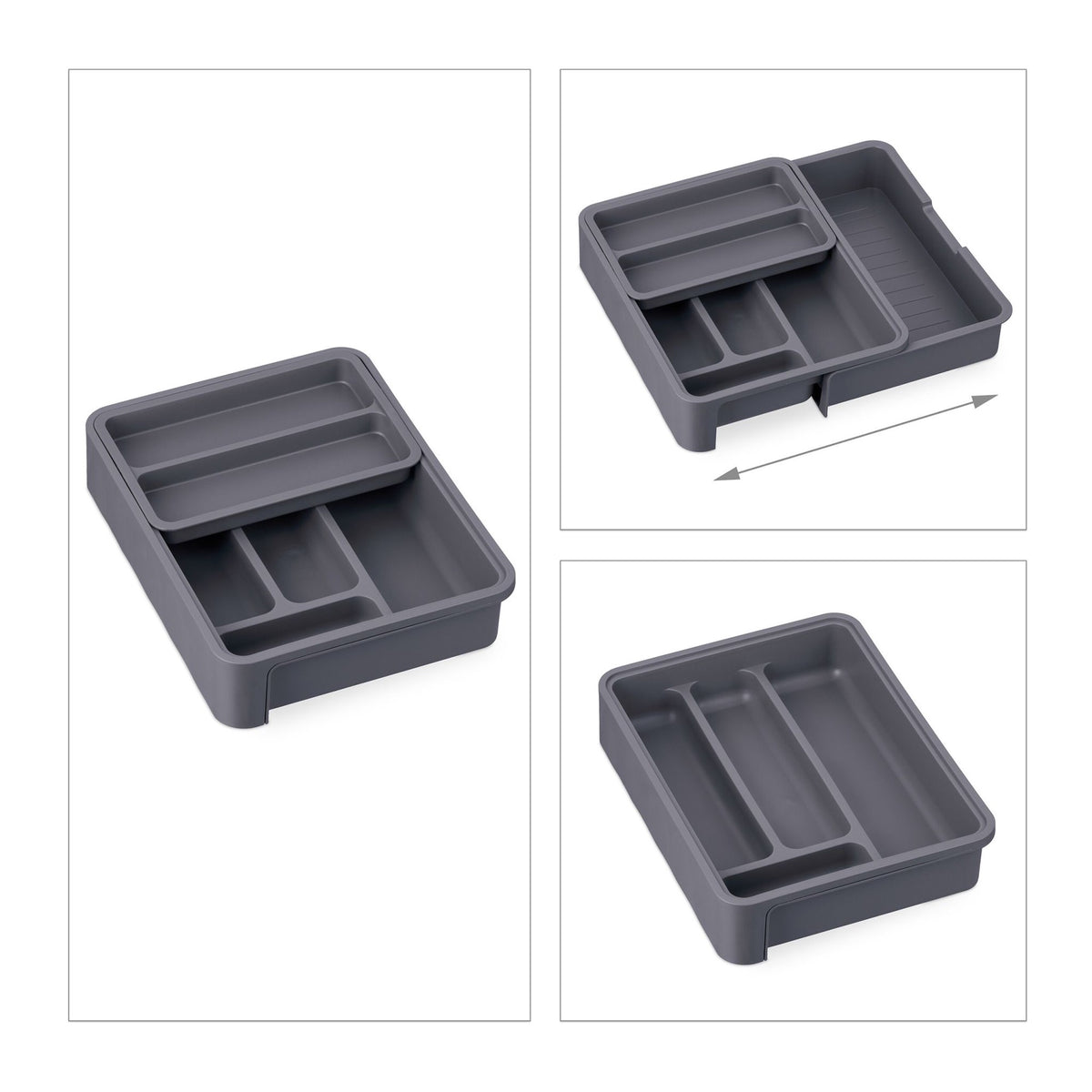Pull-out cutlery tray in dark grey
