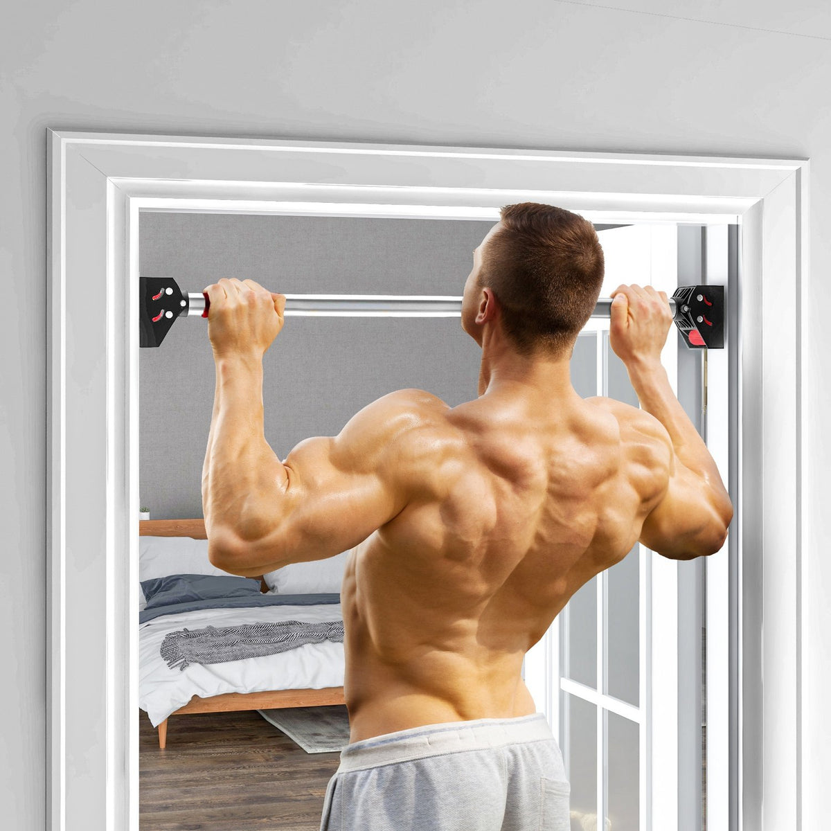 Pull-up bar, adjustable door frame, non-slip door bar, wall mounting, pull up bar for fitness at home, gym, steel, black