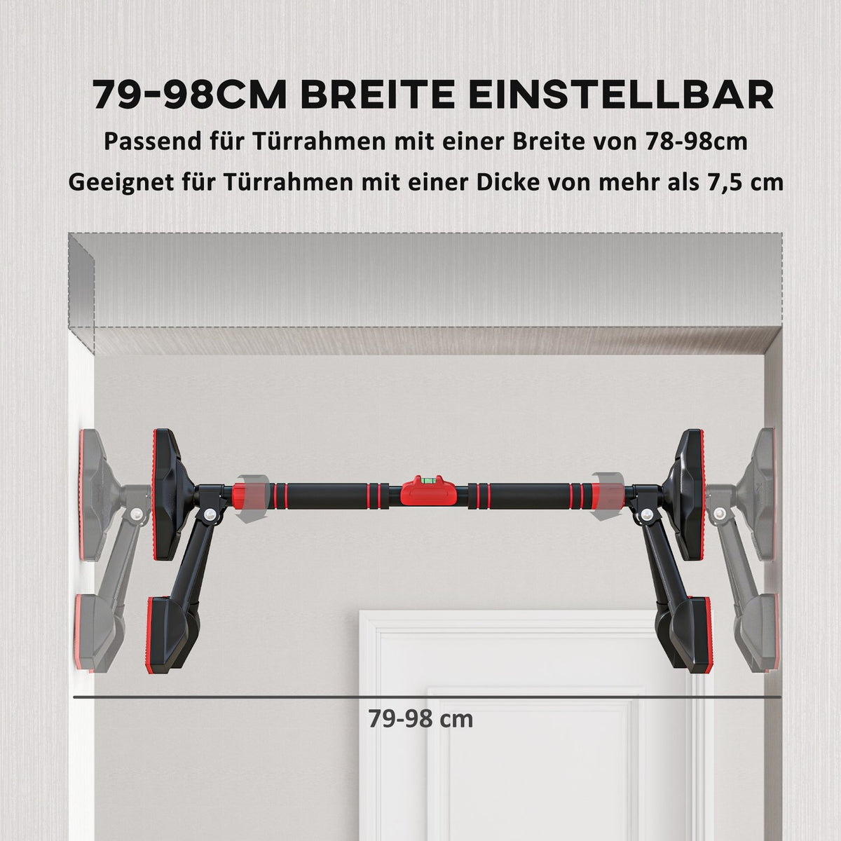 Pull-up bar, adjustable pull-ups with level meter, for door frames, with triangular support, maximum load 225kg, black