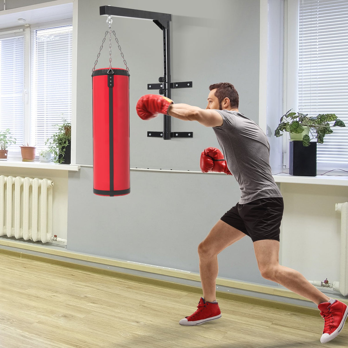 Punching Bag Holder Wall Mount Punching Bag Sandbag Holder Up To 100 Kg Load Capacity 60-88Cm Height Adjustable Black