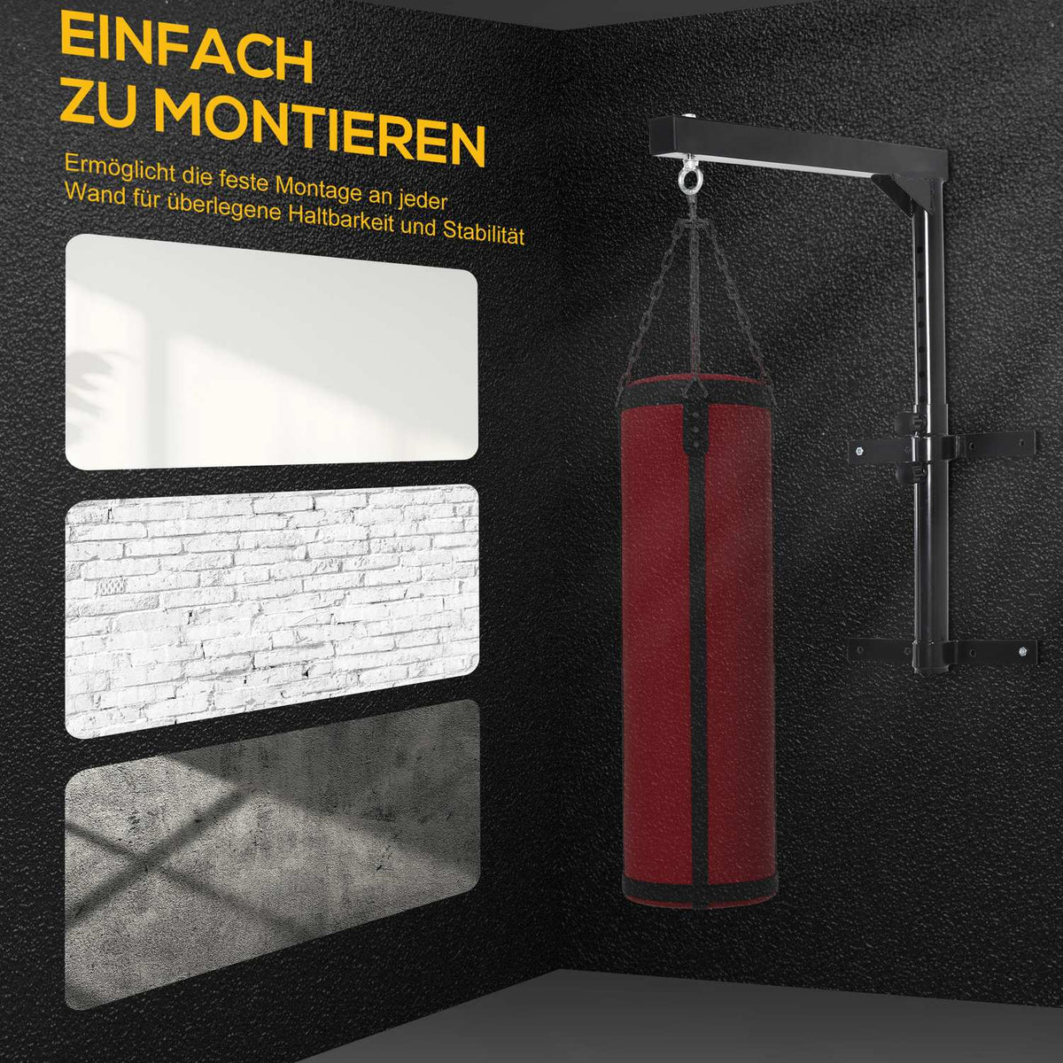 Punching Bag Holder Wall Mount Punching Bag Sandbag Holder Up To 100 Kg Load Capacity 60-88Cm Height Adjustable Black