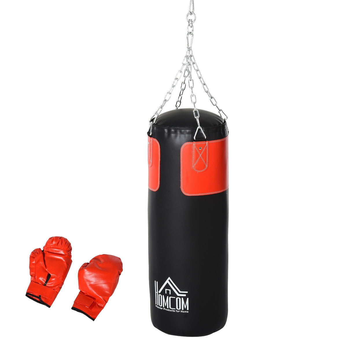 Punching Bag Set Complete Boxing Set With Gloves, Filled, For Adults & Teenagers, Black+Red, Ø30X120Cm, 16Kg