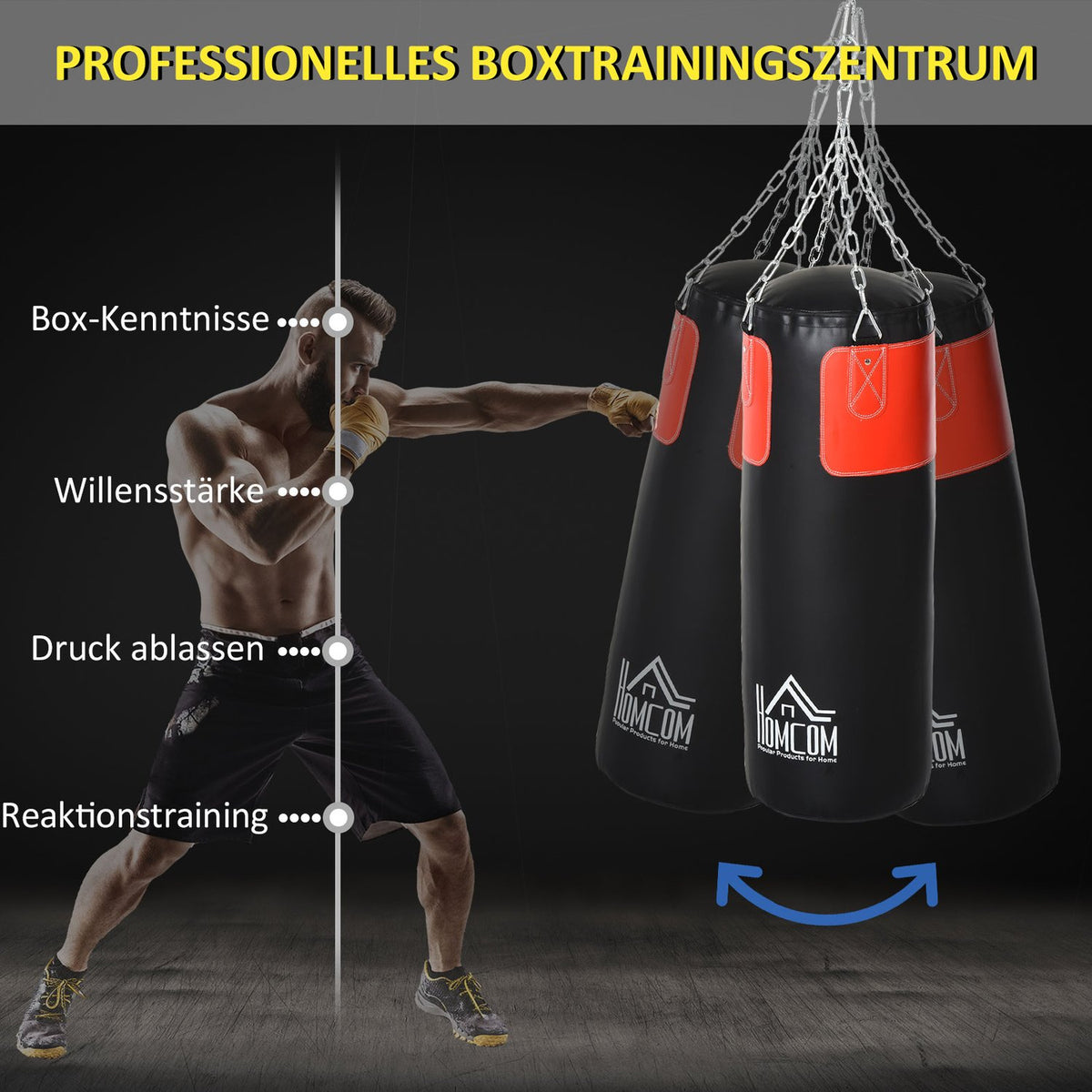 Punching Bag Set Complete Boxing Set With Gloves, Filled, For Adults & Teenagers, Black+Red, Ø30X120Cm, 16Kg