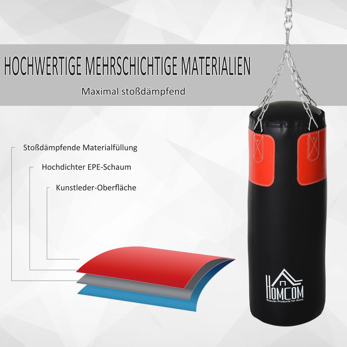 Punching Bag Set Complete Boxing Set With Gloves, Filled, For Adults & Teenagers, Black+Red, Ø30X120Cm, 16Kg