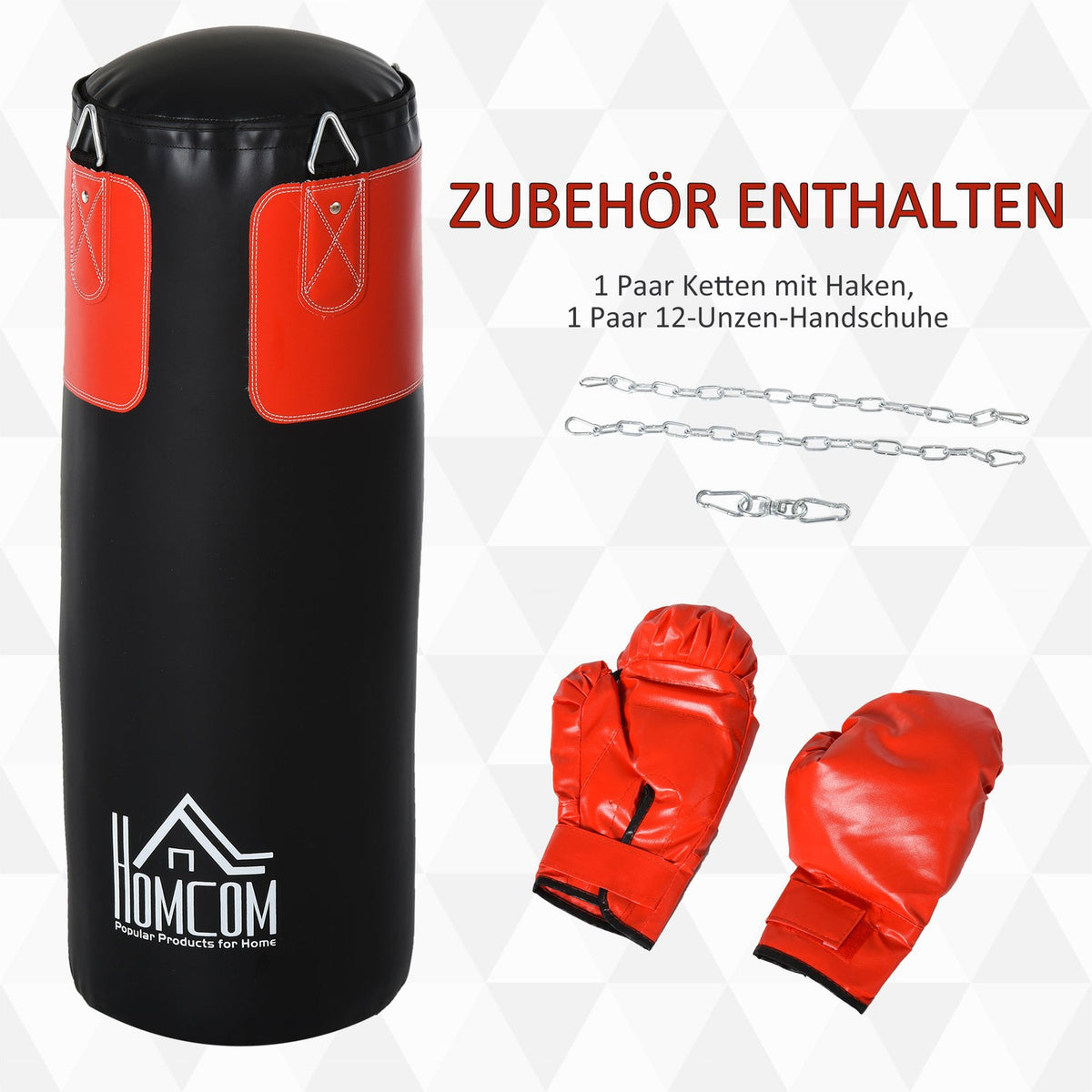Punching Bag Set Complete Boxing Set With Gloves, Filled, For Adults & Teenagers, Black+Red, Ø30X120Cm, 16Kg