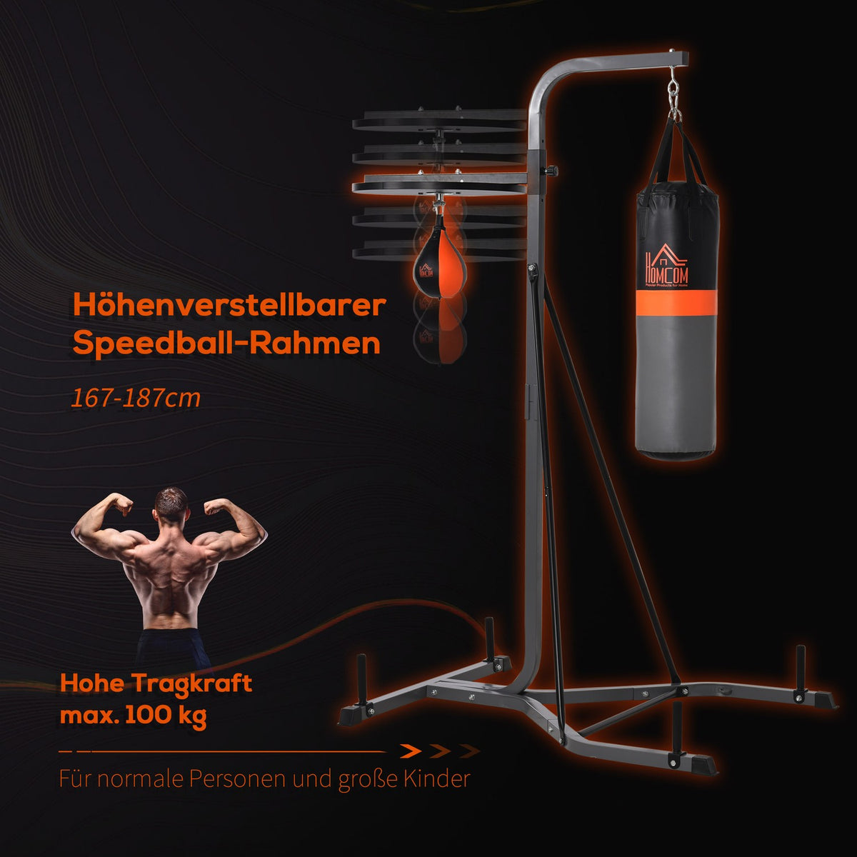 Punching Bag Stand 2-In-1 With 20 Kg Punching Bag & Punching Ball, Free-Standing Boxing Station, Height Adjustable, Up To 100 Kg, Steel