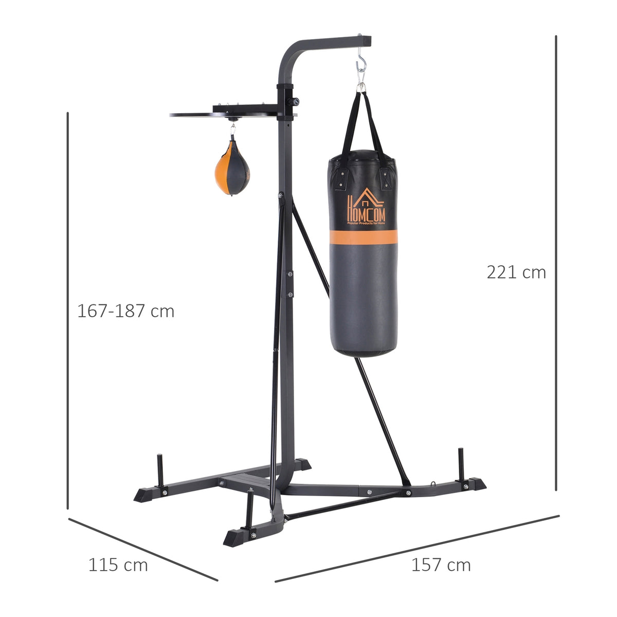 Punching Bag Stand 2-In-1 With 20 Kg Punching Bag & Punching Ball, Free-Standing Boxing Station, Height Adjustable, Up To 100 Kg, Steel