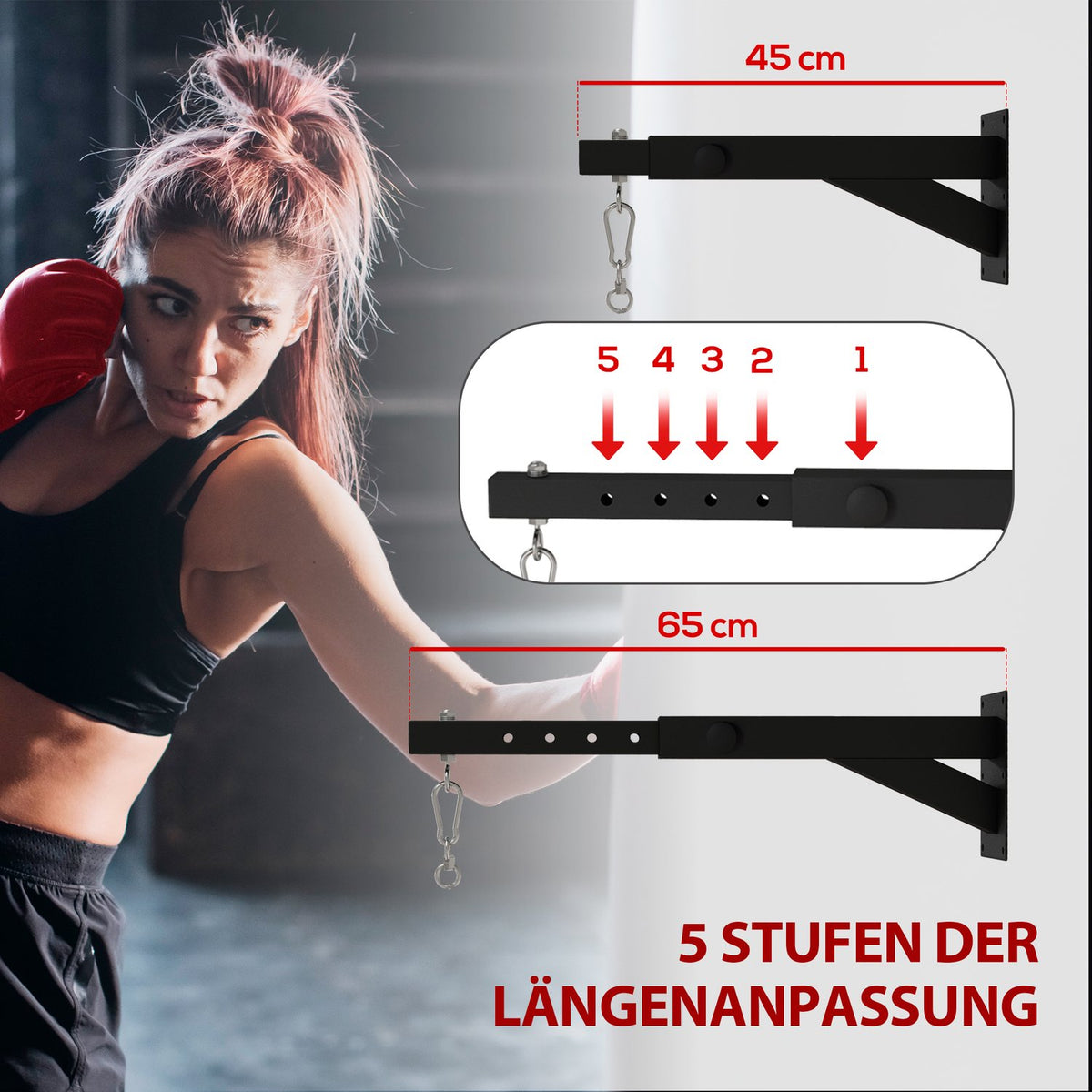Punching Bag Wall Mount Punching Bag Stand Adjustable Punching Bag Holder for Punch Bag, Sandbag, Steel, Black