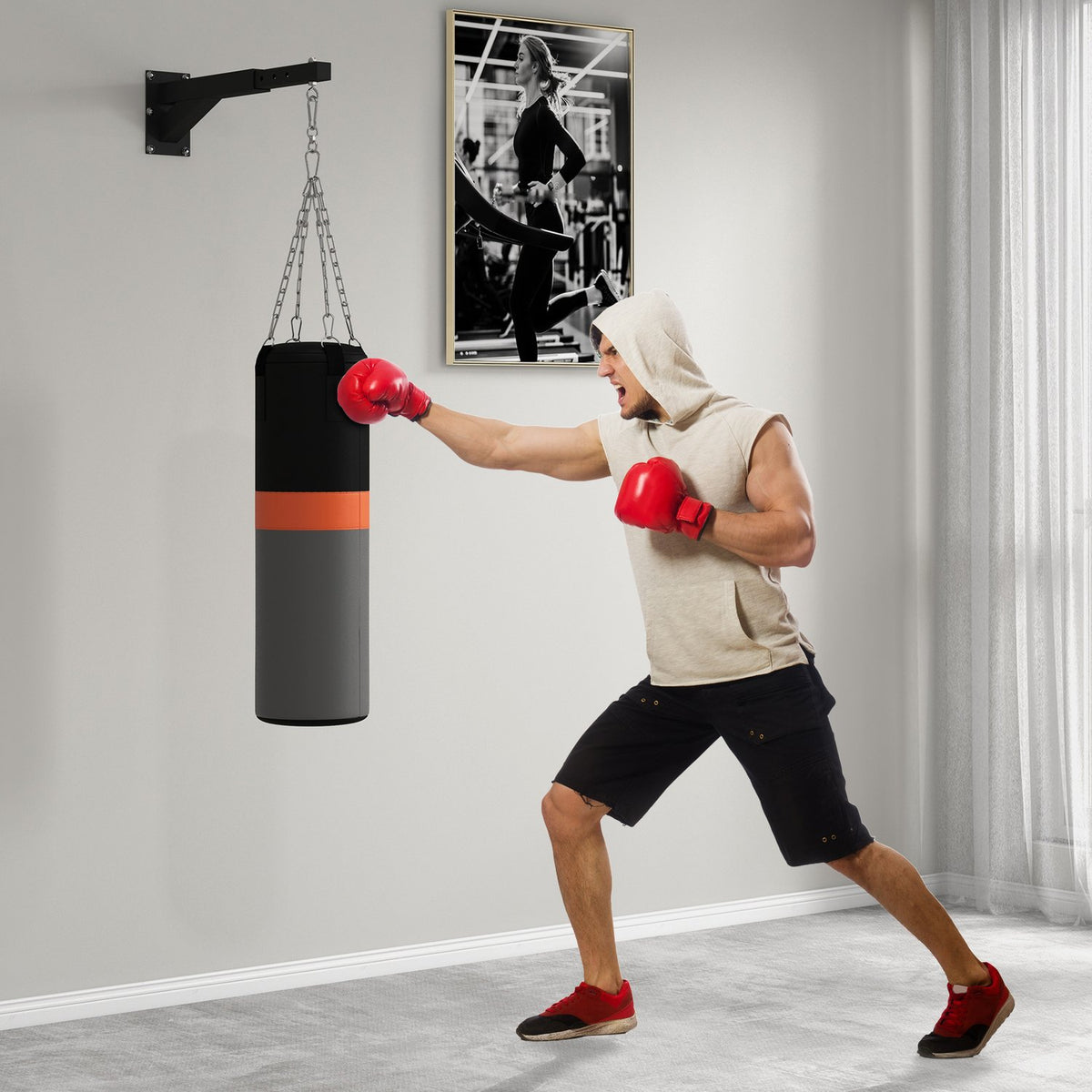 Punching Bag Wall Mount Punching Bag Stand Adjustable Punching Bag Holder for Punch Bag, Sandbag, Steel, Black