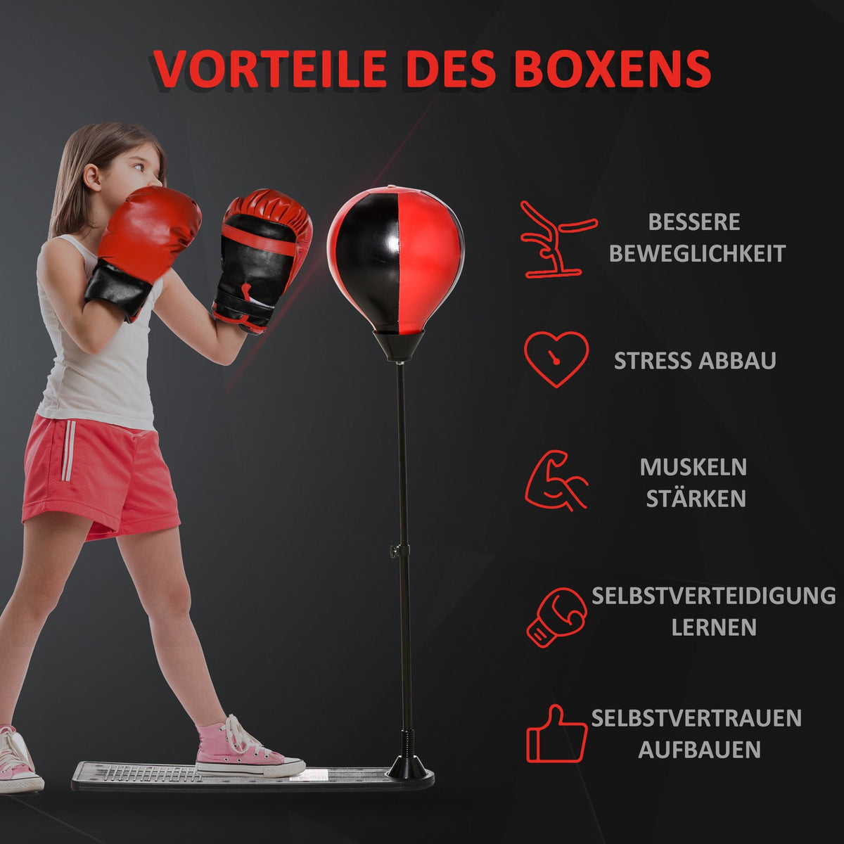 Punching Ball Boxing Stand For Children 5-8 Years Standing Boxing Bag With Boxing Gloves Punching Ball Set Height Adjustable From 87.5 To 129.5 Cm