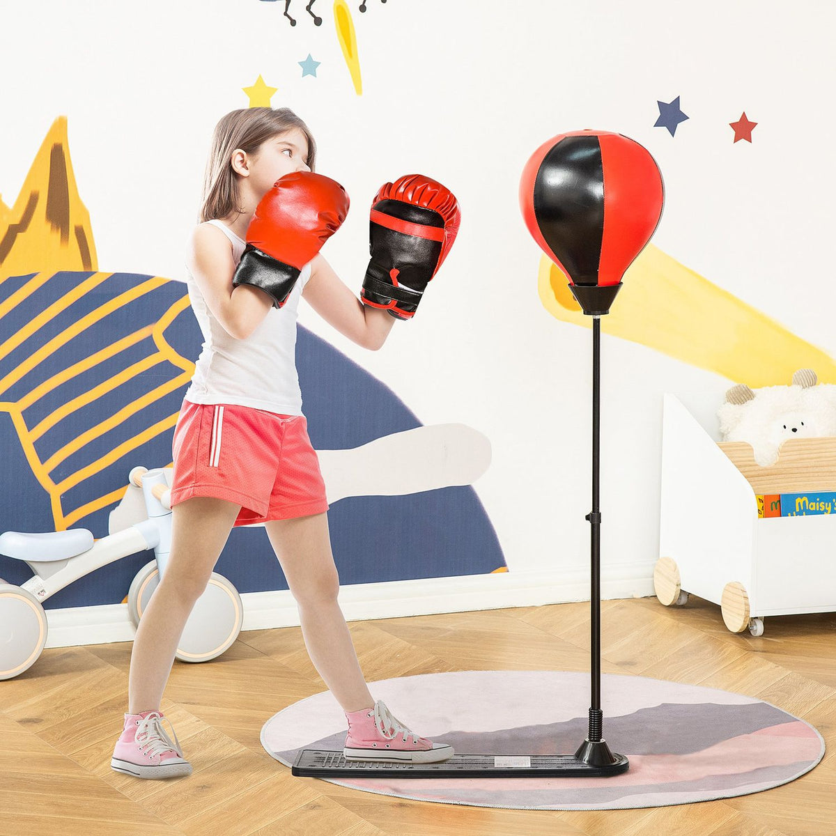 Punching Ball Boxing Stand For Children 5-8 Years Standing Boxing Bag With Boxing Gloves Punching Ball Set Height Adjustable From 87.5 To 129.5 Cm