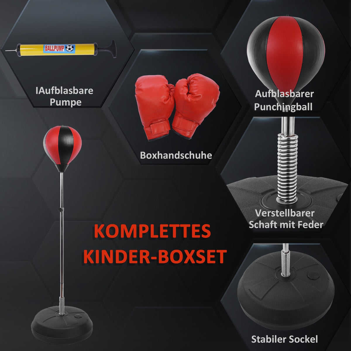 Punching Ball Set Stand Box Height Adjustable 125-145Cm Gloves Pump Professional & Beginner