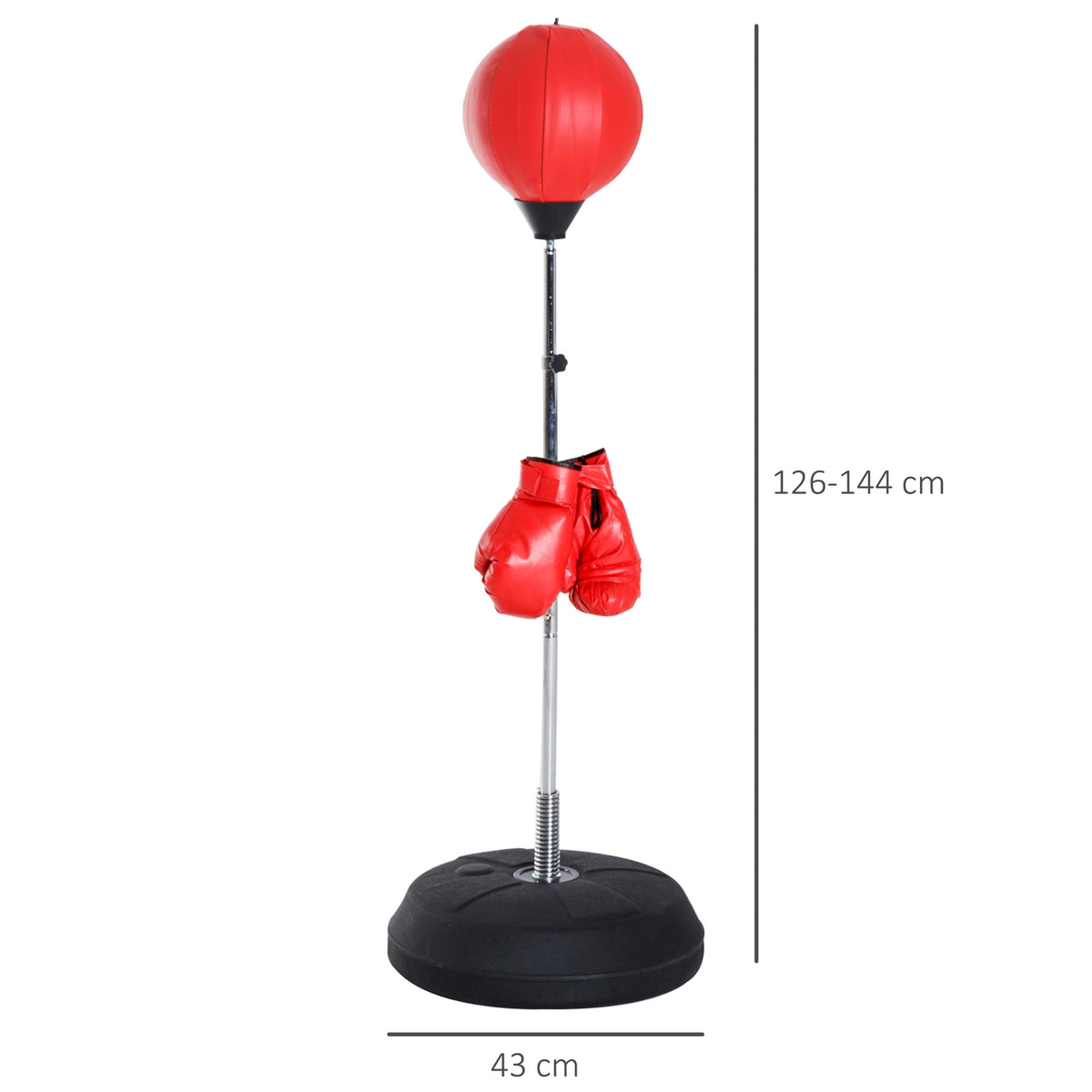 Punching bag, 1.26-1.44 m boxing stand with gloves, punching ball, height-adjustable standing boxing ball, standing boxing trainer for boxing, artificial leather
