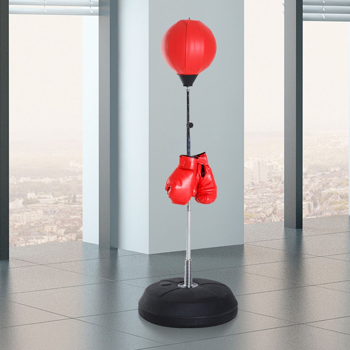 Punching bag, 1.26-1.44 m boxing stand with gloves, punching ball, height-adjustable standing boxing ball, standing boxing trainer for boxing, artificial leather