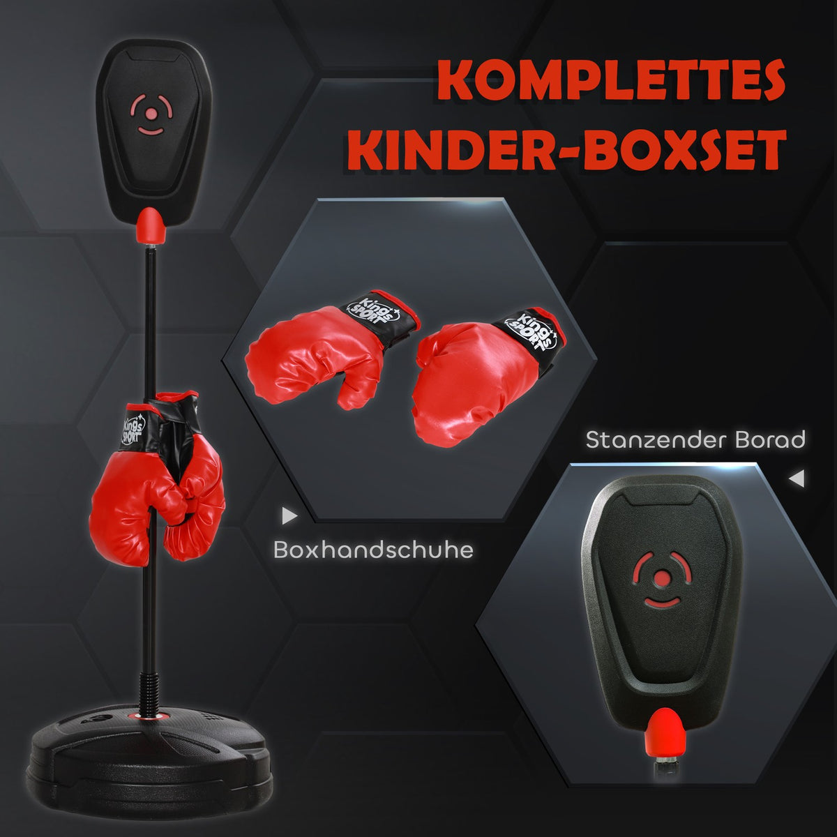 Punching bag 88-124 cm height-adjustable boxing stand with boxing gloves, boxing set with water/sand fillable stand for 5-10 years children, steel, black