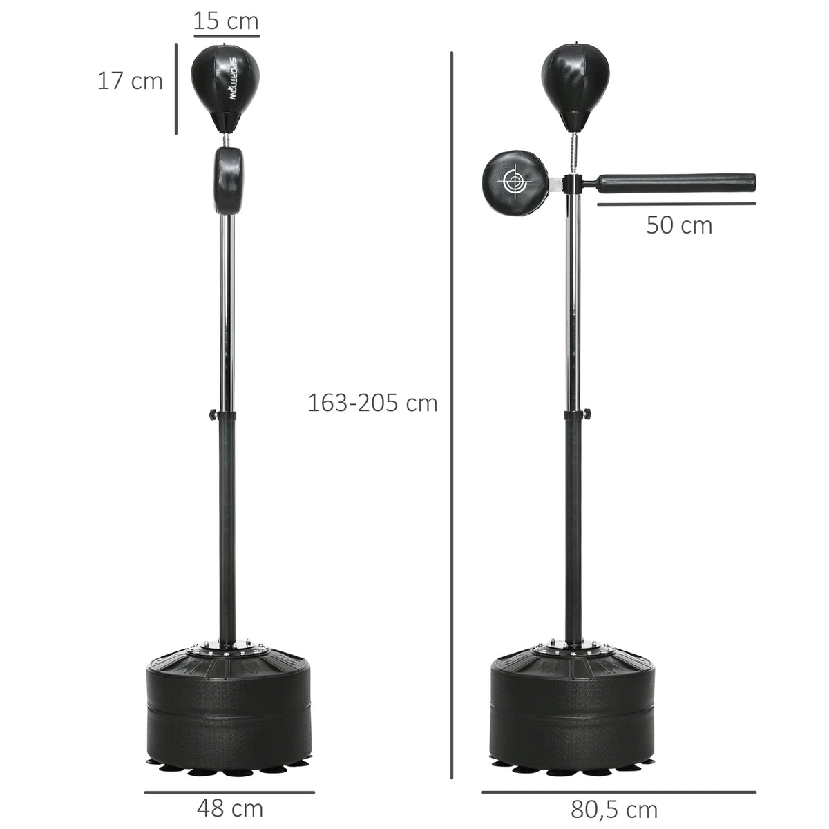 Punching bag, boxing stand with punching ball, reflex bar, 1.63-2.05 m height-adjustable standing boxing ball with claw, standing boxing trainer for boxing, HDPE, artificial leather