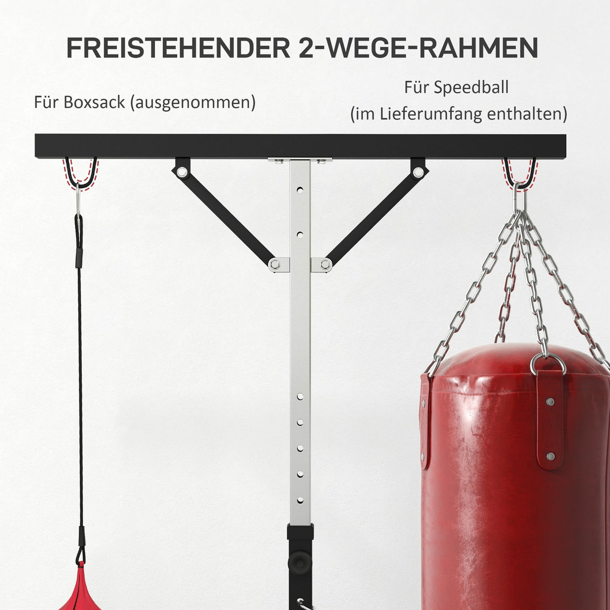Punching bag stand, height adjustable, free-standing punching bag holder with speedball, load capacity up to 60 kg, steel, black