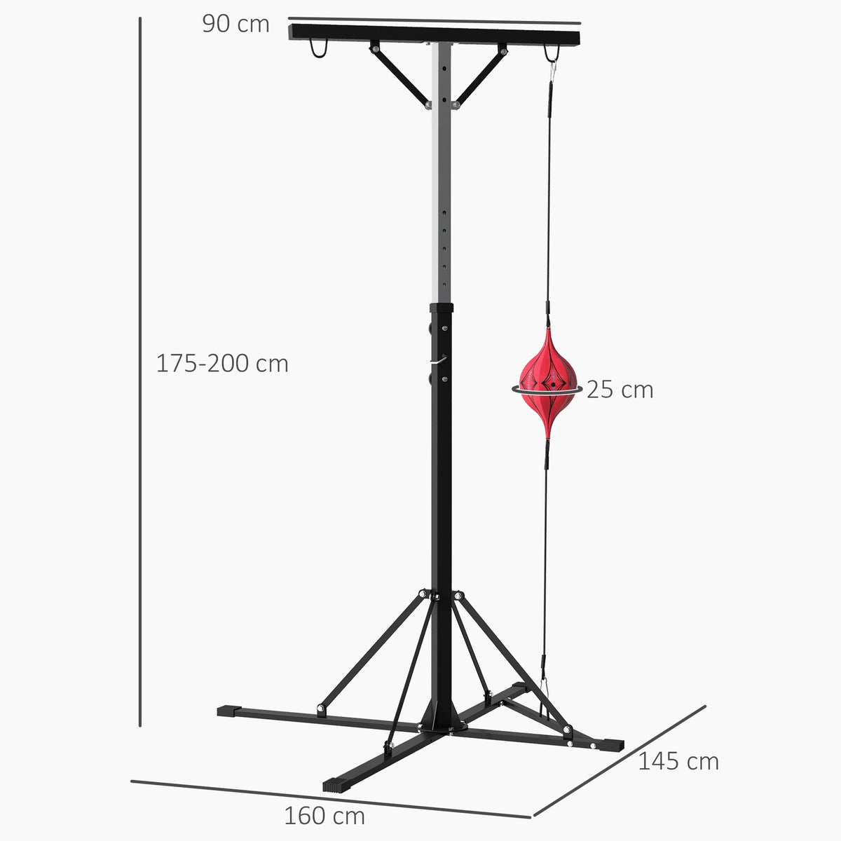 Punching bag stand, height adjustable, free-standing punching bag holder with speedball, load capacity up to 60 kg, steel, black