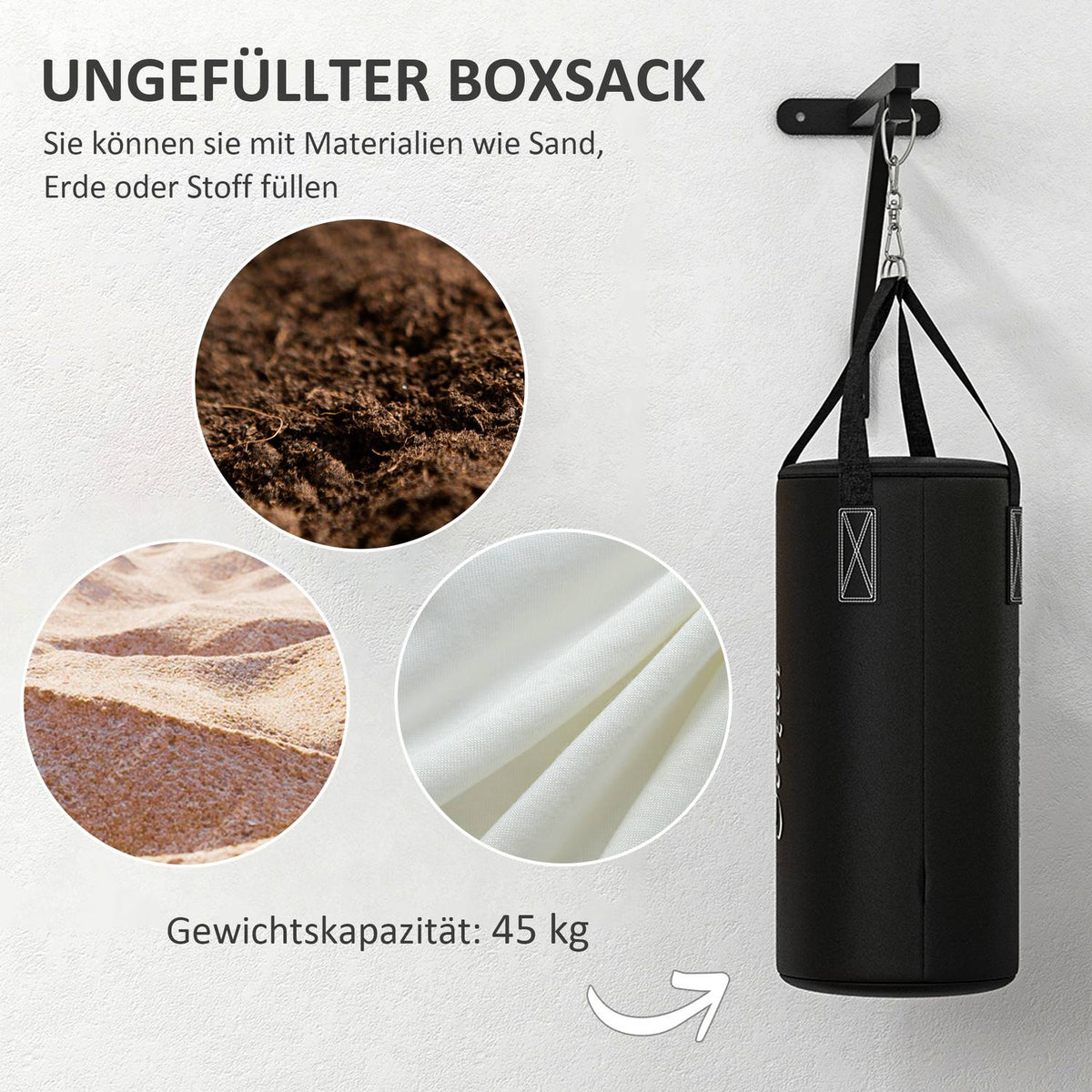 Punching bag wall mount punching bag stand with gloves, hand straps and 360° rotating hook, adjustable punching bag holder for punch bag, sandbag, steel, black