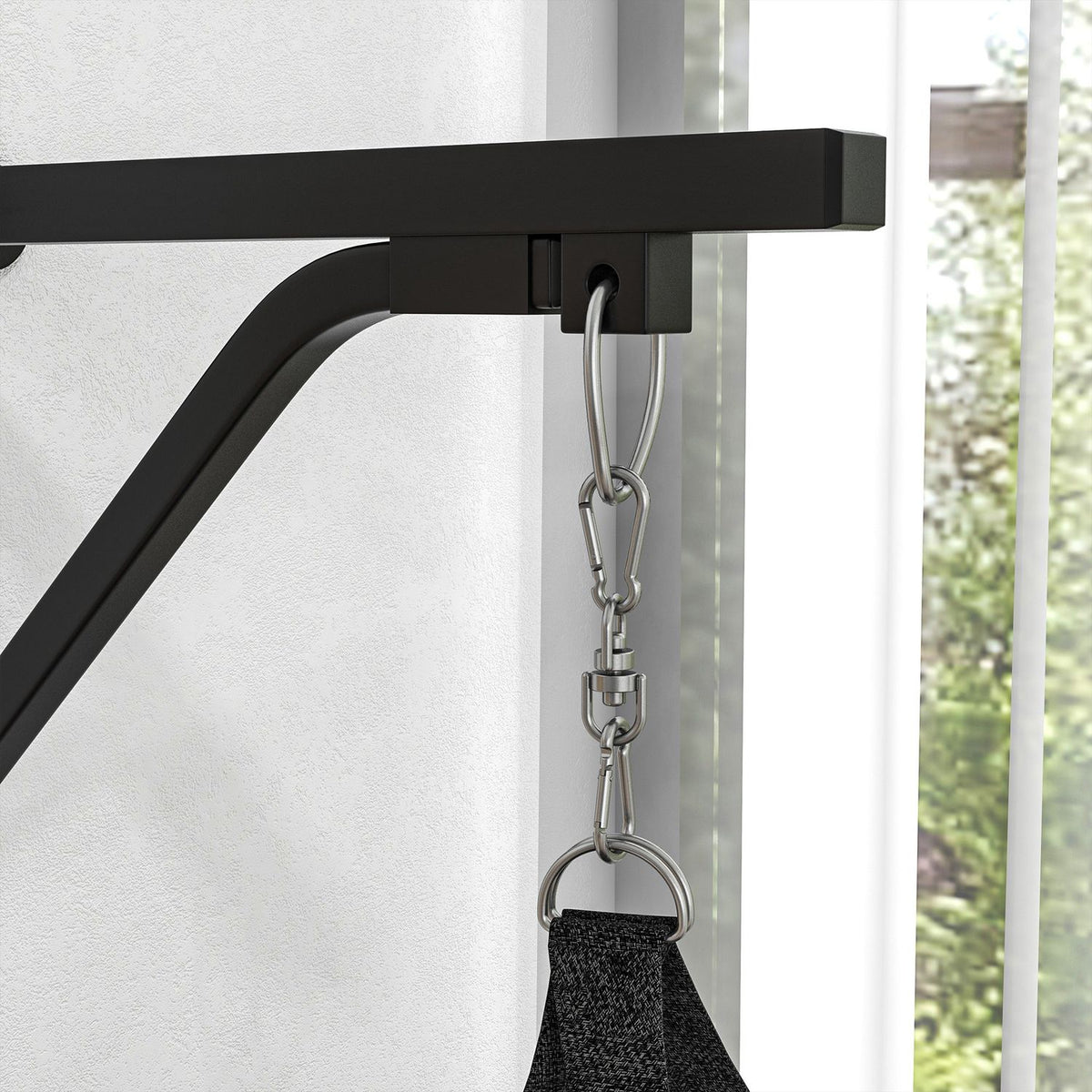 Punching bag wall mount punching bag stand with gloves, hand straps and 360° rotating hook, adjustable punching bag holder for punch bag, sandbag, steel, black